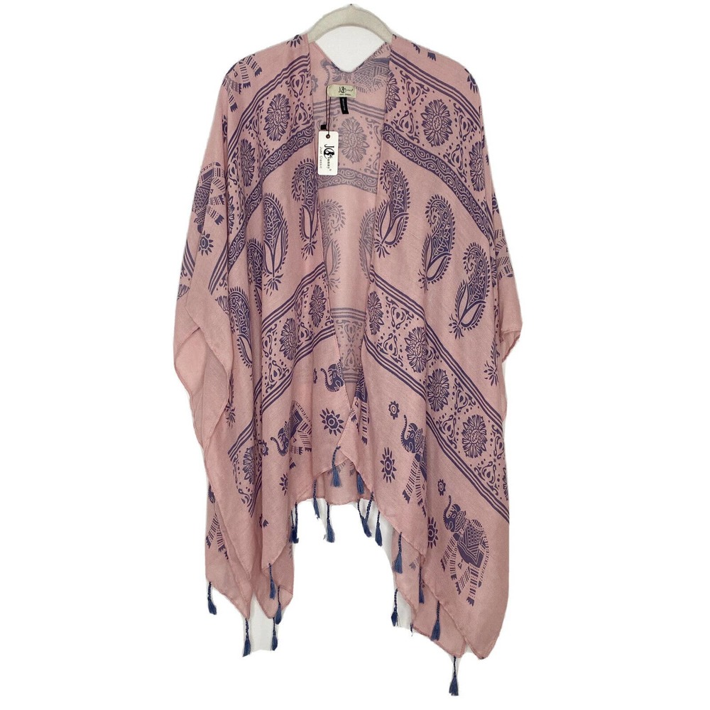 JC Sunny Kimono Wrap Beautiful Indian Pink Elephant Print Cotton One Size New - Picture 1 of 5